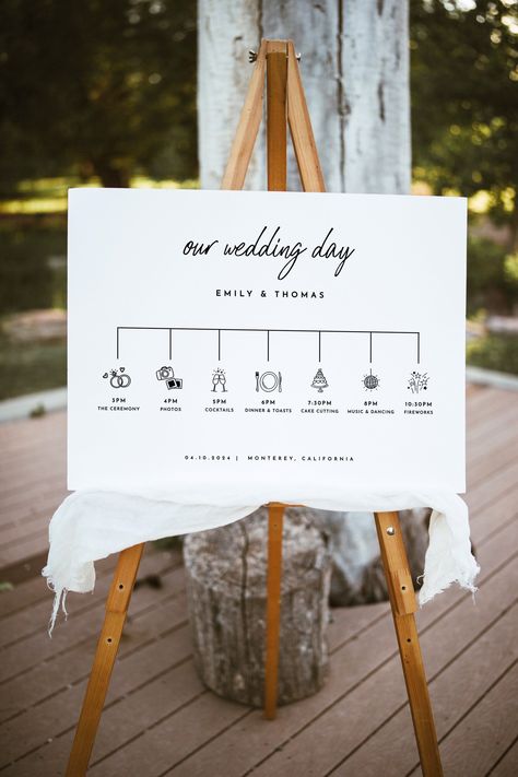 Wedding Timeline Sign, Order Of Events Sign, Order Of Events, Word Fonts, Welcome Sign Template, Beautiful Stationery, Wedding Order, Ceremony Music, Wedding Timeline