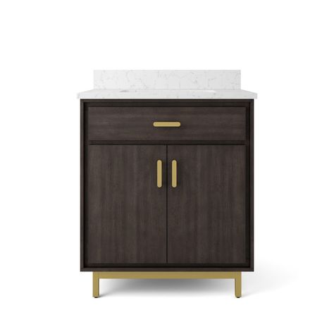 30'' Single Bathroom Vanity with Engineered Quartz Top Drew And Jonathan Scott, Stone Vanity Top, Two Door Cabinet, Quartz Vanity, Stone Vanity, Scott Living, Engineered Quartz, Quartz Vanity Tops, Mdf Cabinets