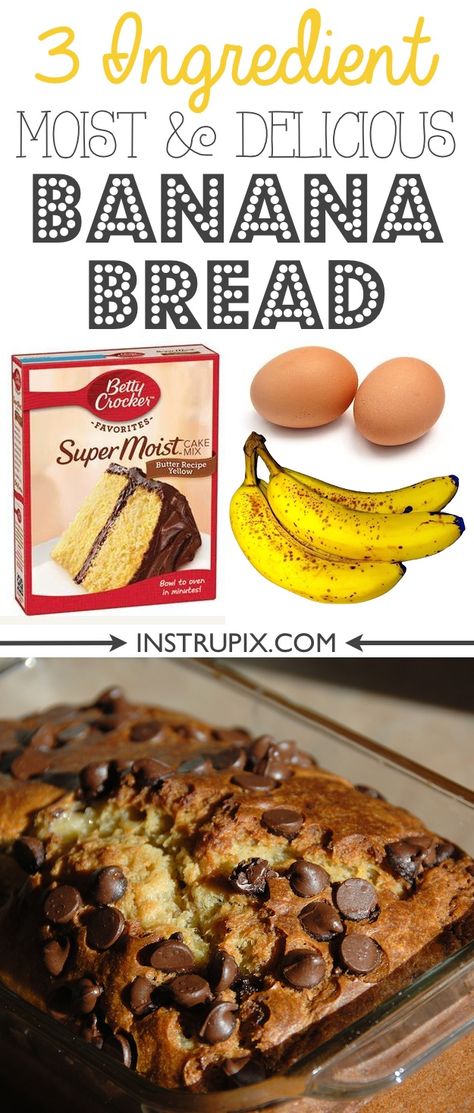 Easy Super Moist Banana Bread Recipe (just 3 ingredients!) Quick And Easy Banana Bread Recipe, Cake Mix Banana Bread, Banana Recipes Easy, Super Moist Banana Bread, Banana Bread Recipe Moist, Banana And Egg, Moist Banana Bread, Easy Banana Bread Recipe, Dessert Simple