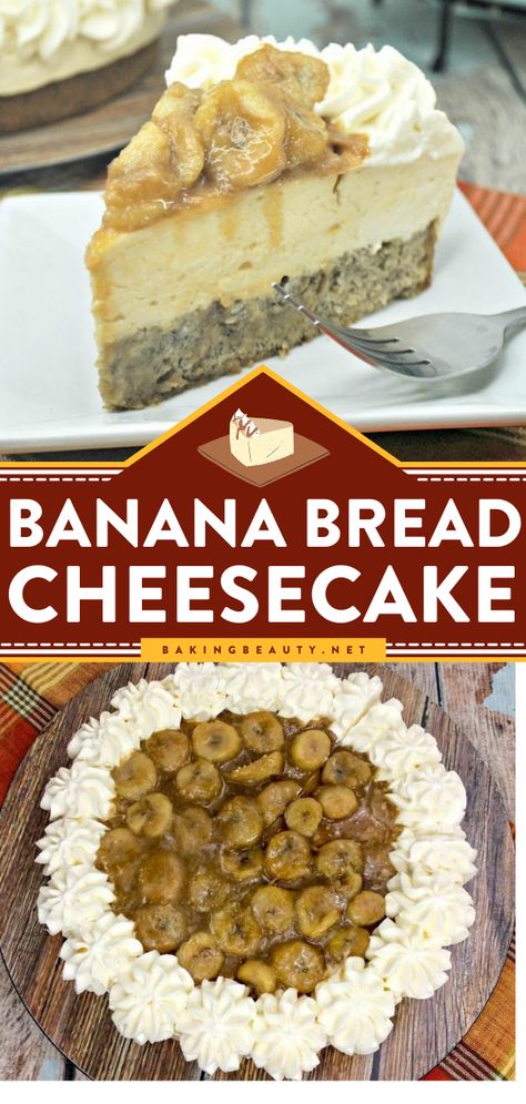 Banana Bread Cheesecake, homemade cheesecake recipes, simple dessert recipes Banana Mini Cheesecakes, Cheesecake Banana Bread Recipe, Banana Bread Bottom Cheesecake, Banana Bread Cheesecake Recipe, Possum Recipes, Banana Cheesecake Bread, Banana Cheesecake Recipe, Banana Bread Cheesecake, Cheesecake Banana Bread