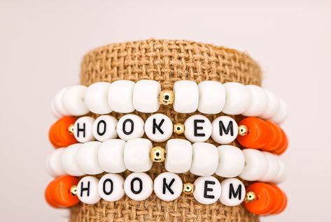 Ut Longhorns, College Game Day, Hook Em Horns, Horn Bracelet, Beaded Braclets, Pregnancy And Infant Loss, College Game Days, Layered Bracelet, University Of Texas