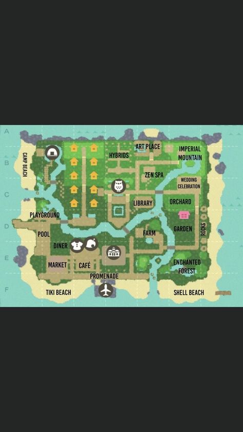 Animal Crossing Villager House Layout Map, Acnh Island Neighborhood Layout, Acnh Town Layout, Animal Crossing Neighborhood Layout, Acnh Neighborhoods Layouts, Cottage Core Animal Crossing, Island Layout, Acnh Paths, Map Ideas