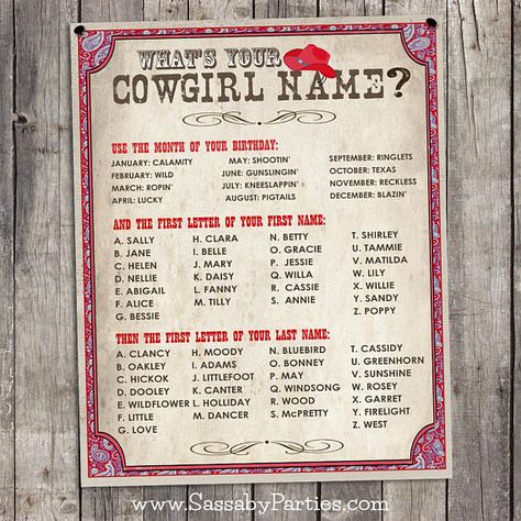 Cowgirl Name Poster RED - INSTANT DOWNLOAD - 'What's your Cowgirl Name?' Printable Sign, Girls Birthday, Party Decor, Rodeo, Wild West Cowboy Names, Wild West Cowboys, Wilde Westen, Party Sign, Party Poster, Cow Girl, Girls Birthday, Party Signs, Printable Signs