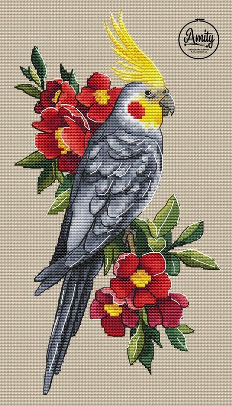 Cockatiel Cross Stitch Pattern Unique Cross Stitch, Cross Stitch Beginner, Cross Stitch Tutorial, Disney Cross Stitch Patterns, Easy Cross Stitch Patterns, Cat Cross Stitch Pattern, Pola Kristik, Cross Stitch Patterns Flowers, Cross Stitch Bird