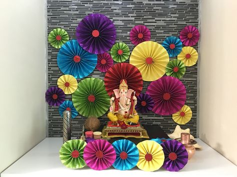 Ganesh festival decoration. Idol is made from naturally drying clay & decoration is made from glitter paper. Ganesh Festival, Ganpati Decoration At Home, Ganpati Decoration Design, Ganpati Decoration, Teacher Cards, Glitter Paper, Decoration Design, Paper Decorations, Festival Decorations