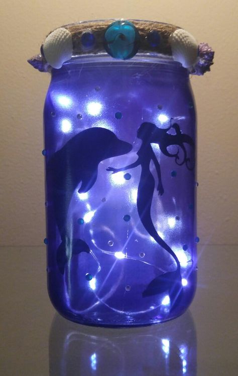 Mermaid Lantern, Fairy Jars Diy, Altered Jars, Fairytale Decor, Fairy Lanterns, Blue Glass Bottles, The Dolphins, Fairy Jars, Diy Crafts For Adults