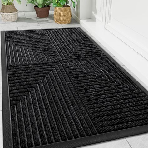 PRICES MAY VARY. Capture Dirt and Moisture : arotive door mat is crafted from finely woven polyester fabric, featuring a deep-grooved stripe design of outdoor mat on the surface effectively captures dust, dirt, mud, sand, and moisture. This prevents unnecessary debris from entering your home, ensuring your home stays clean and dry Non Slip Rubber Backing : good natural rubber makes the front door mat stronger and it has good tensile strength, increased tear resistance, and less odor. Non-slip ru Black Door Mat, Black Entryway Decor, Garage Rug Ideas, Front Porch Mats Doormats, Entry Way Rug Ideas, Front Door Mat Ideas, Holiday Front Door Decor, Front Porch Mat, Outside Door Mats