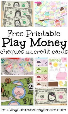 Collection of free printable play money, cheques and credit cards for pretend play Free Printable Play Money, Play Money Template, Printable Play Money, Pretend Play Printables, Activities With Kids, Dramatic Play Printables, Money Activities, Money Template, Dramatic Play Preschool