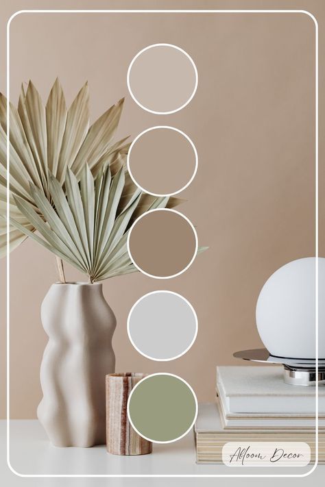 Khaki Color Palette Colour Schemes, Color Matching Interior Design, Cool Beige Color Palette, Studio Apartment Paint Ideas Color Schemes, Earth Tone Colors Palette, Green Interior Design Palette, Spa Color Scheme, Earth Tone Accent Walls, Natural Color Living Room Earth Tones