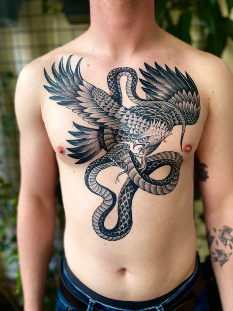 Eagle snake chest tattoo Snake Chest Tattoo, Eagle Snake, Chest Tattoo, Eindhoven, Tattoos