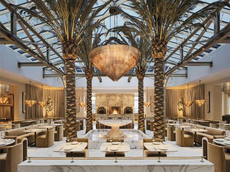 Here Are San Francisco’s Strongest Power Lunches — Eater San Francisco Atrium Restaurant, Bethlehem Steel, Rh Design, Palm Court, Calacatta Gold Marble, San Francisco Restaurants, Rh Modern, Steel Buildings, Iron Doors