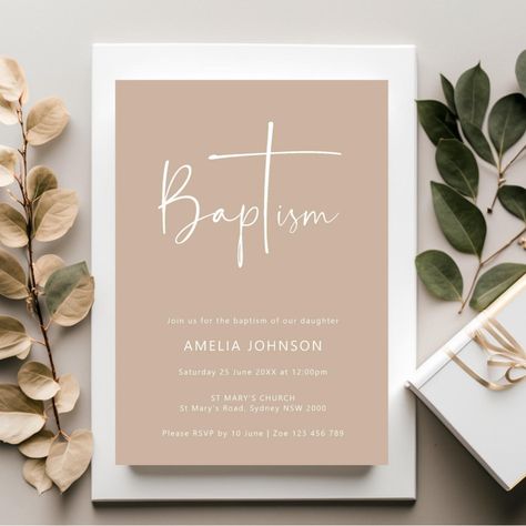 Baptism Invitation Card, Photo Beige, Baptism Invitation, Brand Color Palette, Simple Photo, Baptism Girl, Baptism Invitations, Brand Colors, Invitation Card