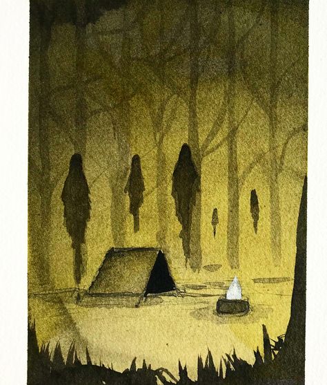 Nightmare Illustration, Scary Woods Drawing, Creepy Woods Drawing, Scary Forest Drawing, Creepy Watercolor Art, Scary Forest Art, Haunted Woods Painting, Haunted Forest Illustration, Scary Woods