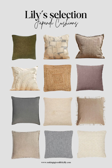 Lily ’s Japandi Cushions Selection Japandi Cushions, Japandi Elements, Japandi House, Japandi Home Decor, Cushion Inspiration, Japandi Interior Design, Japandi Home, Limewash Paint, Japandi Decor