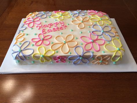 Cake Spring Decorating, Cute Sheet Cakes Birthday, Easy Bday Cake Decorations, Flower Birthday Sheet Cake, Preppy Sheet Cake, Daisy Birthday Sheet Cake, Easy Pretty Cake Decorating Ideas, Easy Sheet Cake Decorating Ideas Simple, Pretty Easter Cakes