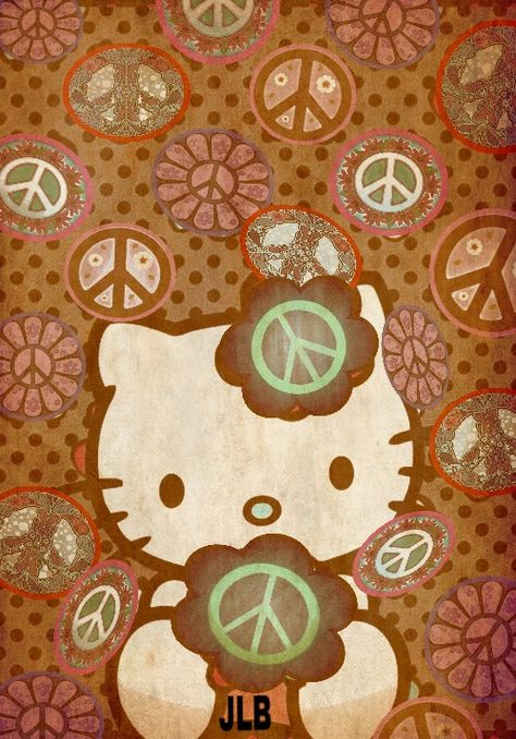 Hello Kitty ☮/JLB Boho Hello Kitty, Hello Kitty Peace Sign, Hello Kitty Painting, Kitty Painting, Hello Kitty Black, Kitty Pics, Kitty Art, Hello Kitty Art, Hippie Love