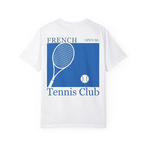 Channel the refined 'old money' aesthetic with our "French Tennis Club" tennis shirt. Designed for those who hold a penchant for timeless style and the graceful art of tennis, this shirt perfectly marries the elegance of classic sportswear with the relaxed comfort of everyday attire. Garment Details Material: This tennis shirt is crafted from 100% ring-spun cotton, featuring the Comfort Colors 1717's signature soft-washed, garment-dyed fabric that provides superior comfort and lasting quality. W Tennis Shirts Designs, Outfit Tennis, Tennis Design, Classic Sportswear, Sport Shirt Design, Tennis Shirt, Sports Logo Design, Garment Details, Tennis Club