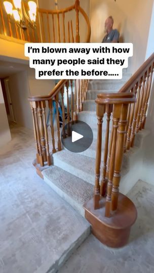 Removing Carpet From Stairs, Remodeled House, White Stair Risers, Square Balusters, Black Staircase, Classic Carpet, Oak Handrail, Entryway Stairs, Top Of Stairs