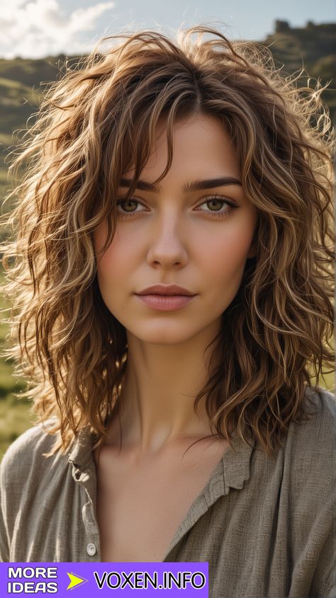 Before And After Wavy Haircut, Short Curly Hairstyles Oval Face, Curly Haircut For Oval Face Women, Short Hair With Oval Face, Mid Length Wavy Hair Curtain Bangs, Medium Length Haircuts Wavy Hair, Round Wavy Haircut, 2b Waves Haircut, Wavy Layers Medium