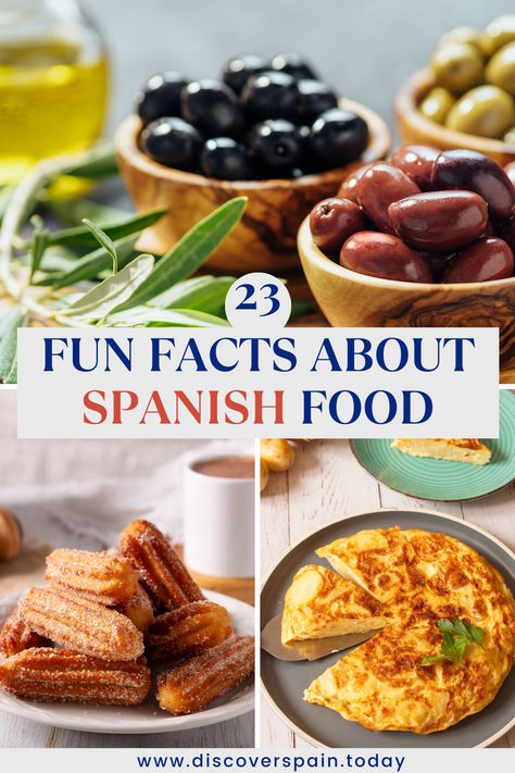 3 images with spanish food items, olives, churros and tortilla de patatas Spanish Food Spain, Food In Spain, Traditional Spanish Dishes, Spanish Foods, Spain Food, Spanish Cuisine, Spanish Tapas, Spanish Dishes, Cooking Club