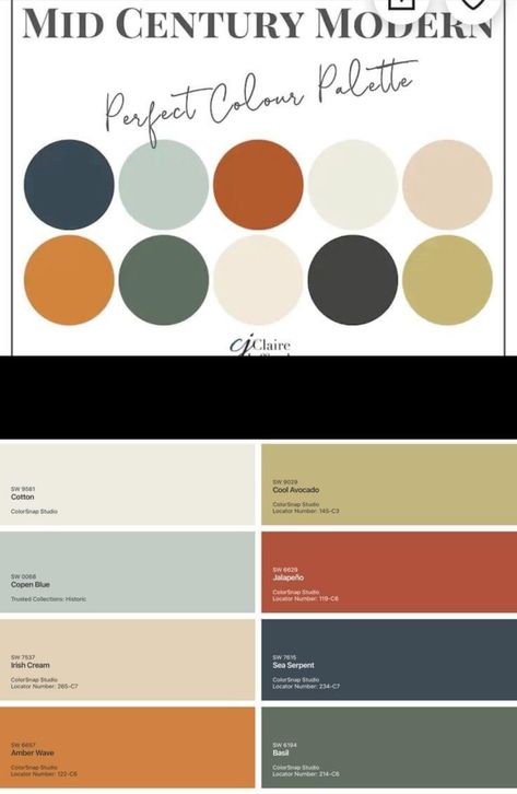 60s Paint Colors, Mid Century Modern Wall Colors Living Rooms, Mid Century Modern Colour Scheme, Mid Century Modern Paint Colors Interior, Mid Century Green Paint, Midcentury Modern House Exterior Colors, Mcm Interior Paint Colors, Mcm Wall Colors, Mid Century Modern Bathroom Paint Colors