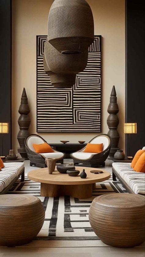 African Inspired Office, Afro Modern Decor Living Room, Afrobohemian Home Decor, African Interior Design Living Rooms, Modern African Decor Living Rooms, Afro Boho Living Room, African Living Room Ideas, Afro Boho Decor, African Inspired Living Room