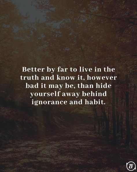 Better by far to live in the truth and know it, however bad it may be, than hide yourself away behind ignorance and habit. Never Hide Your Bad Side, Cant Hide The Truth Quotes, Are Harder To Hide Than I Thought, If You Have Nothing To Hide Quotes, Why Hide Things Quotes, Hiding Ugly, Love Connection, Inspirational Message, Travel And Leisure