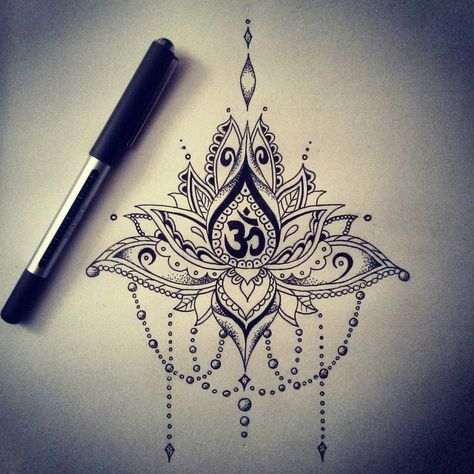 Om Tattoo Design, Om Tattoo, Geniale Tattoos, Spiritual Tattoos, Sternum Tattoo, Lotus Tattoo, Hand Tattoo, Back Tattoos, Mandala Tattoo