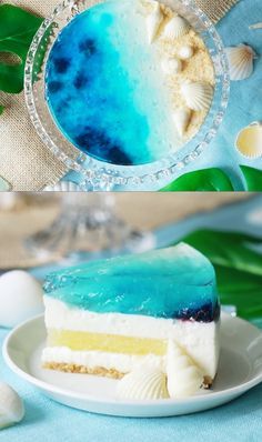 Beach Ice Cream Cake, Diy Ocean Cake, Jello Ocean Cake, Water Party Cake, Ocean Beach Cake, Beach Cake Ideas, Aquarium Birthday, Ocean Birthday Cakes, Costco Cake