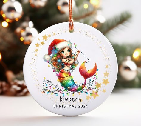 Ceramic Ornaments Christmas, Mermaid Christmas Ornaments, Mermaid Designs, Mermaid Christmas, Mermaid Ornament, Holiday Deco, Mermaid Lover, Colorful Ceramics, Festive Decor