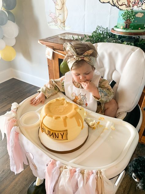 Our Little Hunny Is Turning 1, Winnie The Pooh Garden Party, Winnie The Pooh 1st Bday, Winnie The Pooh First Birthday Cake, Winnie The Pooh One Year Old Birthday, Winnie The Pooh First Birthday Girl, Pooh Bear First Birthday, Winnie The Pooh Smash Cake, Pooh Themed Birthday Party