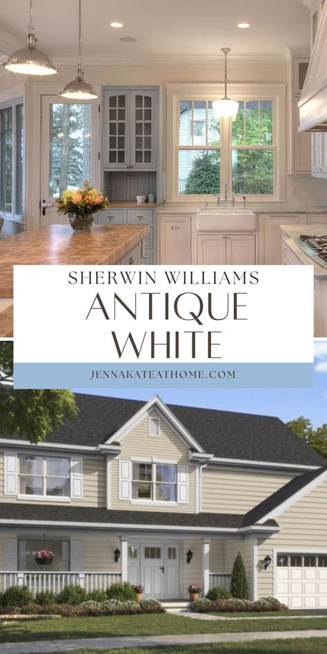 Sherwin Williams Antique White is a warm, creamy paint color that's perfect for a more traditional home. Is it the right paint color for you? Read this paint color review to find out! Antique White Paint Sherwin Williams, Sw Antique White, Sherwin Williams Antique White, Antique White Sherwin Williams, Antique White Paint, Sherwin Williams Creamy, Antique White Cabinets, Traditional Color Palette, Antique White Kitchen