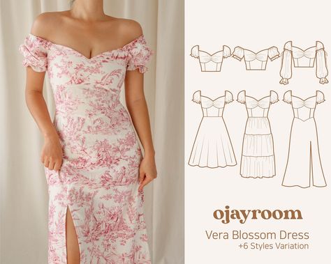 Simple Dress Pattern, Blossom Dress, Sewing Tricks, Print Layout, Viscose Fabric, Cotton Lights, Flare Skirt, Simple Dresses, Dress Patterns