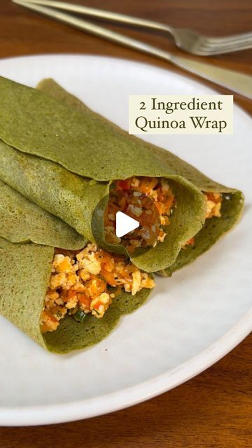 Guntas Sethi on Instagram: "✨Quinoa Wrap✨  Ep 7 of #wrapitup   Make this flavorful yet comforting 2 ingredient Quinoa Spinach wrap! It’s perfect for a quick weeknight dinner. Packed with protein and yummy flavors, it’s a simple and satisfying meal. Easy peasy, no fuss!🌯  Recipe:   -1 ¼ cup Quinoa (uncooked) -¾ cup Water -3 cups Baby Spinach   For the filling:   -1 cup tomato, finely chopped  -1 cup onion, finely chopped  -1 cup grated paneer  -1/2 cup grated carrot  -1 chilli, finely chopped  -1 tbsp red chilli powder  -1 tbsp cumin powder  -1 tsp salt  -coriander, finely chopped   #quinoaspinach #wrap #healthierwrap #filling #spinach #proteinpacked #wraps   [Quinoa Spinach Wrap, healthier wraps, wrap it up, healthy, flavourful, homemade, recipe reels]" Quinoa Wrap Recipes, Red Quinoa Recipes, Quinoa Wraps, Veg Wraps, Easy Paneer Recipes, Quinoa Wrap, Spinach Wrap, Quinoa Spinach, Spinach Wraps