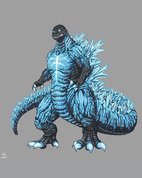 Burning Blue Godzilla. Character belongs to Toho Co. Art by Phil Cho. #burningbluegodzilla #godzilla #gojira #toho #philchoart | Instagram Evolve Monster, Burning Godzilla, Minecraft Ender Dragon, Predator Artwork, Phil Cho, Godzilla Funny, Kong Godzilla, King Kong Vs Godzilla, Kaiju Design