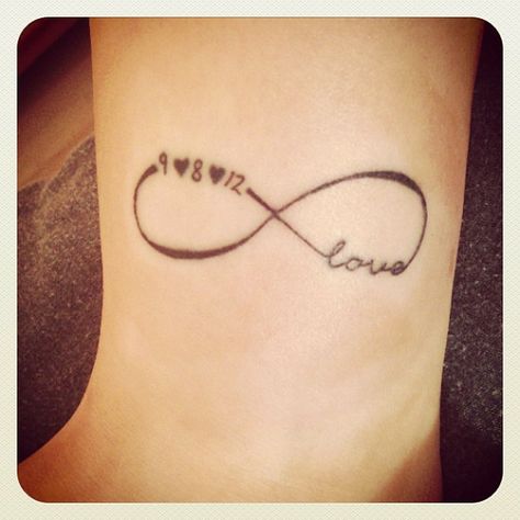 Infinity symbol with love and a date tattoo Endless Love Tattoo, Infinite Love Tattoo, Love Tattoo Designs, Infinity Love Tattoo, Heel Tattoos, Love Tattoo Ideas, Infinity Symbol Tattoo, Infinity Tattoo Designs, Tattoos Infinity