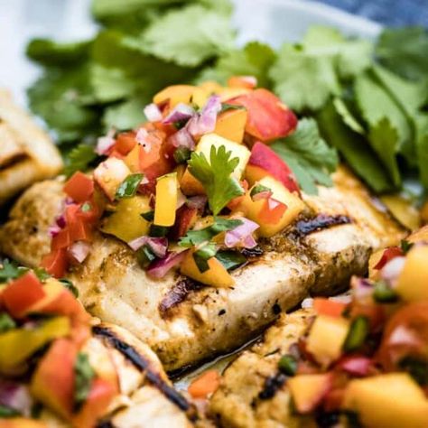 Cooking Mahi Mahi, Mahi Recipes, Mahi Mahi Recipe, Lime Marinade, Grilled Mahi Mahi, Mahi Mahi Recipes, Veggie Skillet, Peach Salsa, Fish Fillet