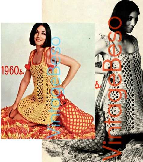 Groovy Dress, Vintage Crochet Patterns, Coverup Dress, American Threads, 1960s Style, Yarn Skein, Vintage Crochet Pattern, Rug Yarn, Beach Coverup Dress