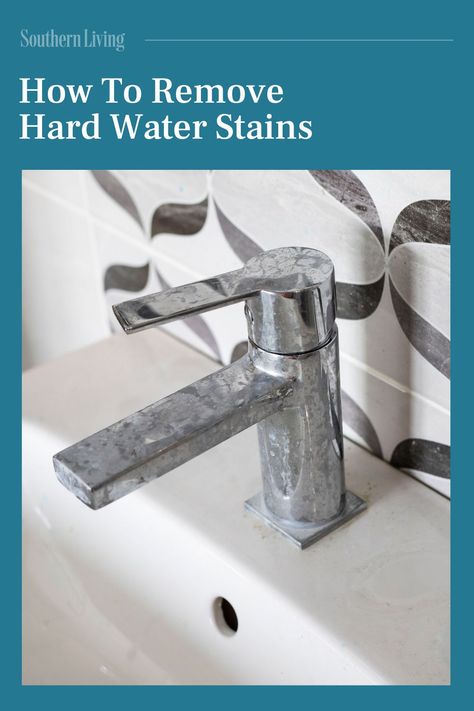 It’s a bit strange to think of water in terms of hardness or softness, but the mineral content in water will indeed create hard water. It will also make cleaning your house a bit harder, thanks to stains and buildup left behind on glass, tiles, faucets, showerheads, and appliances. Learn how to effectively remove hard water stains from various surfaces using simple household ingredients and commercial products. #cleaning #hardwater #waterstains #watermarks #bathroom Hard Water Build Up On Faucet, Remove Water Spots, Cleaning Your House, Remove Water Stains, Hard Water Spots, Lime Water, Cleaning Faucets, Hard Water Stain Remover, Chrome Fixtures