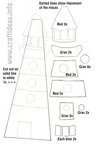 Molde o plantilla para manualidades en tela o fieltro con forma de faro Lighthouse Craft, Lighthouse Crafts, Deco Marine, Quiet Book Patterns, Paper Doll House, Applique Templates, Glitter Houses, Felt Patterns, Punch Art