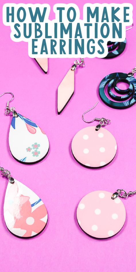 Learn how to make sublimation earrings in this easy step-by-step tutorial! An easy sublimation craft that you will love! #sublimation #sublimationcrafts #diyearrings Sublimation Wood Earrings, Sublimation Wood Ideas, Wood Earring Blank Ideas, Design For Bracelet, Things To Make With Sublimation, How To Make Wood Earrings, Sublimation Jewelry Ideas, Sublimation Earring Ideas, Sublimation Projects To Sell