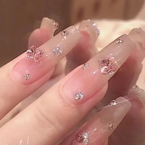 Nail Design Glitter, Asian Nails, Her Nails, Blush Nails, Pretty Gel Nails, Really Cute Nails, Soft Nails, Jelly Nails, Kawaii Nails