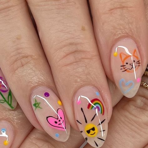 ★ VIV | ꋊꋬ꒐꒒ ꋬꋪ꓄꒐ꇙ꓄ ★ on Instagram: "some little doodles ☀️🌈🦖🩷 I can’t believe summers coming to an end and school’s already started???  #backtoschoolnails #teachernails #doodlenails #dallasgelnails" Doodle Nails, Teacher Nails, Back To School Nails, School S, Little Doodles, Halloween 2024, Nails Ideas, Nail Ideas, Gel Nails