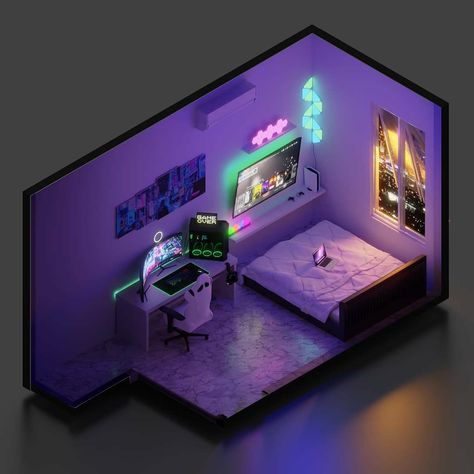 Small Gaming Room Ideas, Playstation Room, Gaming Bedroom Ideas, Indoor Hammock Bed, Small Room Setup, Men Room, Dream Setup, Gaming Bedroom, Love Minimal