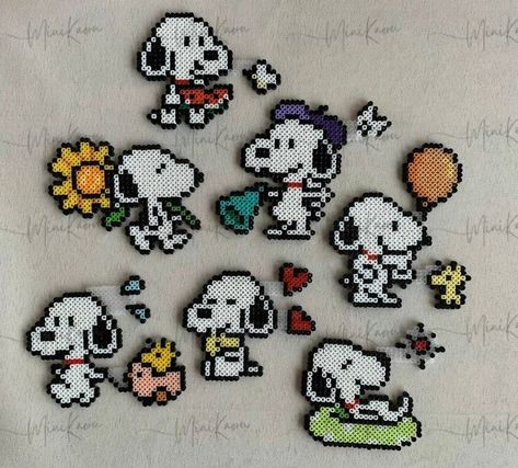 Beginner Perler Bead Patterns, Snoopy Melty Beads, Snoopy Fuse Beads, 8 Bit Perler Bead Patterns, Hama Bead Crafts, 29 By 29 Perler Beads, Perler Beads Cartoons, Crafts With Perler Beads, Perler Bead Templates Easy