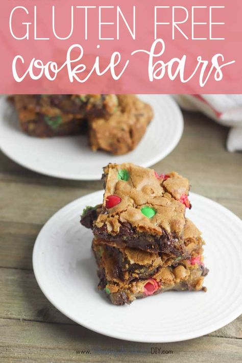 These delicious gluten free Christmas cookie bars are yummy and easy to make! If you're searching for gluten free Christmas desserts or gluten free Christmas treats, these chocolate chip cookie bars are perfect! Gluten free desserts (cookies) are hard to find, but this gluten free dessert recipe is one of the best gluten free desserts easy I have I found. Cookie bar recipes are perfect for the holidays and these red and green M and M cookie bars make great Christmas cookies for Santa or gluten M And M Cookie Bars, Green M And M, Gluten Free Christmas Baking, Gluten Free Desserts Cookies, Gluten Free Christmas Treats, Gluten Free Hot Chocolate, Gluten Free Cookie Bars, Gluten Free Christmas Desserts, Gluten Free Christmas Recipes