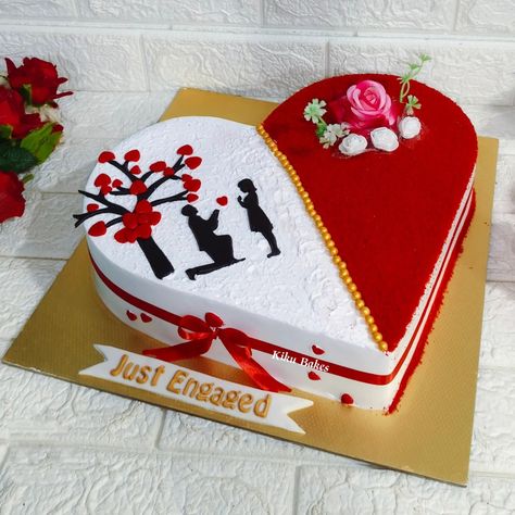 Baked with love 💕 Celebrate love with our heart-shaped Red Velvet Engagement Cake.💍❤️ This elegant design features half adorned with rich red velvet crumbs and fresh florals, while the other half tells a love story with a romantic proposal silhouette under a heart tree. Perfect for making your special moment even sweeter. . . . . #redvelvetcake #engagementcake #heartshapedcake #heartshapedengagementcake #kikubakes #kulkunda #subrahmanya #cakedesign Red Velvet Cake Heart Shape, Love Cake Design Heart, Proposal Silhouette, Cake Heart, Baked With Love, Heart Shaped Cakes, Romantic Proposal, Just Engaged, Engagement Cakes