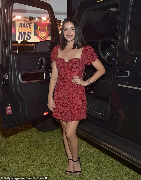 Strike a pose: Hale donned a red leopard print mini dress that featured feminine puffed sl... Lucy Hale Dress, Lucy Hale Style Outfits, Lucy Hale Outfits, Lucy Hale Style, Brunette Actresses, Red Summer Dresses, Red Leopard, Lucy Hale, Victoria Justice