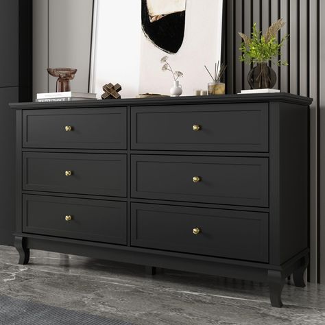 PRICES MAY VARY. Stylish & Chic - The comfortable color combination, beauty of balance and sense of stream line made this great chest of drawers. The wooden legs bring elegance and mid-century style for the dresser. Sufficient Storage - This black and gold dresser offers a great innovation in storage, provides fabric cube storage to organize your underwear, socks and so on, which can also be placed in the drawers. The spacious drawers, with 13.38 inch depth each, are enough for your daily use. Q Black Dresser Bedroom, Dresser Wood, Black Dresser, Gold Dresser, Black Dressers, 9 Drawer Dresser, Wood Dresser, Bedroom Furniture Dresser, Double Dresser