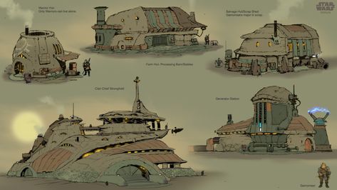 Star Wars Underworld, Star Wars Planets Art, Star Wars Architecture Buildings, Afro Architecture, Star Wars House, Fantasy Resources, Fictional Architecture, Scifi Architecture, Sci Fi Base